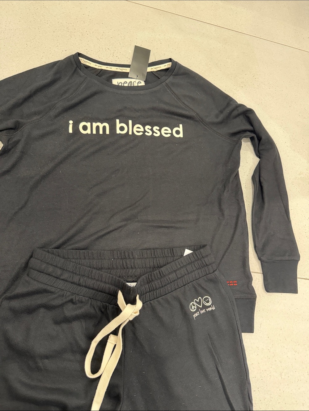 Peace Love World Black 'i am blessed' Sweatshirt & Joggers Set